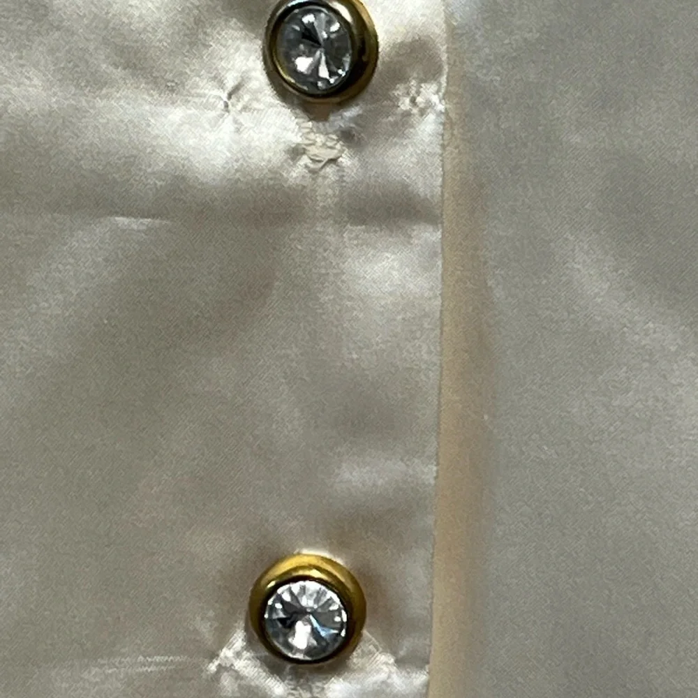 Vintage Cream Satin Wrap Scarf Rhinestone Buttons